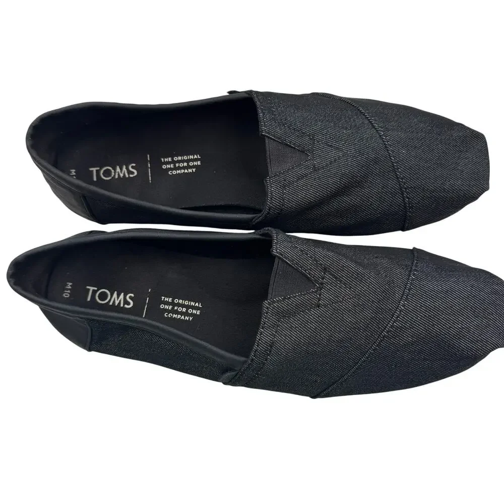 TOMS Classic All Black Denim Comfortable Lightweight Slip-On Shoes Men's Size 10